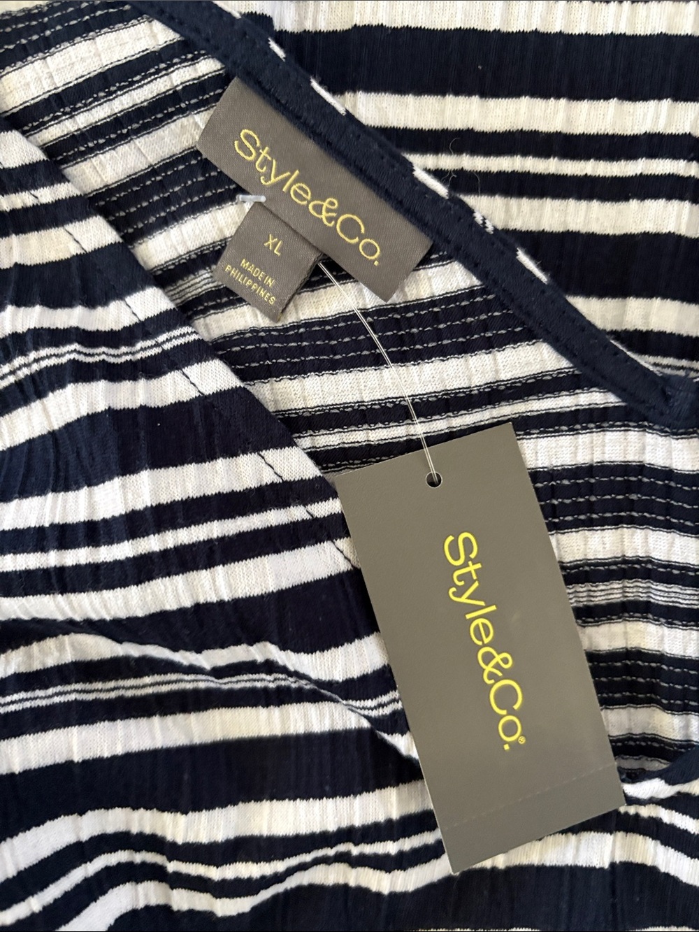 Style & Co Navy Blue White Striped Tie Waist Ruffle Hem Midi Dress Size XL NWT - Picture 5 of 6